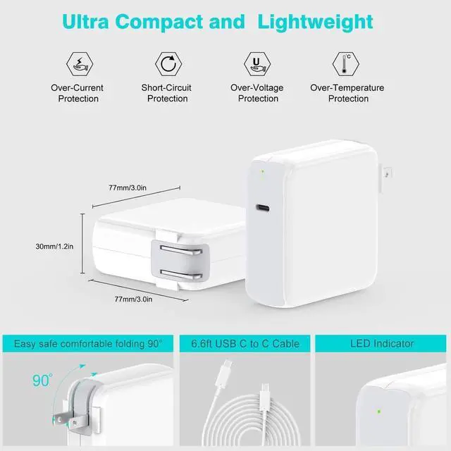 Alt view image 14 of 14 - 96W USB C Charger for MacBook Pro 16, 15, 14, 13 inch 2025 2024, 2023, 2022, 2021, M4 M3 M2 M1 MacBook Air, USBC Laptop Power Adapter, iPad, LED, 6.6ft 5A Cable Charging as Fast as Original Quality