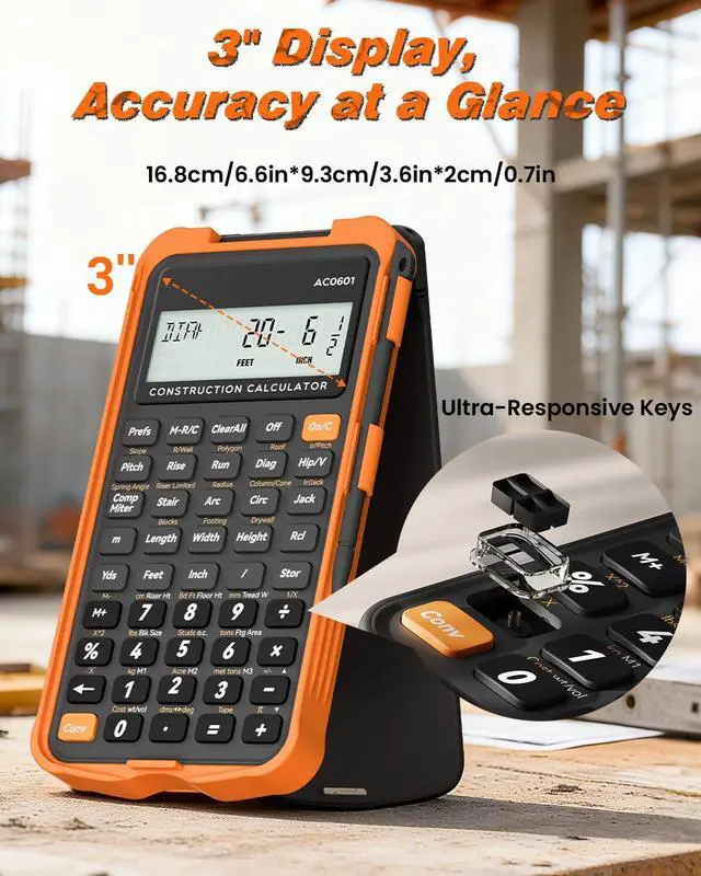 Alt view image 11 of 14 - Construction Calculator with Writing Tablet Industrial & Scientific Engineering Calculator for Contractor, Concrete Pocket Feet-inch-Fraction Calculators for Carpenter, Framer, Remodeler