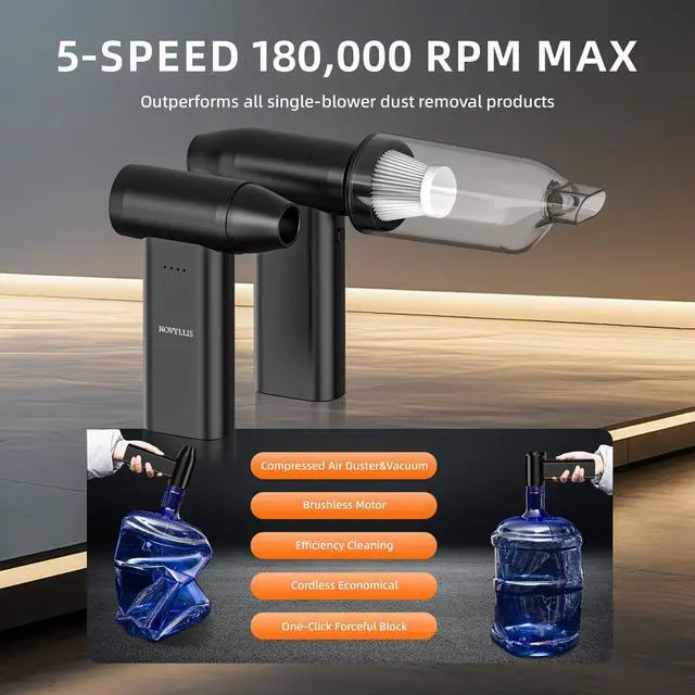 Alt view image 10 of 14 - Electric Compressed Air Duster Mini Blower Cordless with Computer Vacuum Cleaner kit Lighting 180,000 RPM 5 Speed Handheld 3 in 1 USB-C for pc Keyboards Home Car BBQ Grill