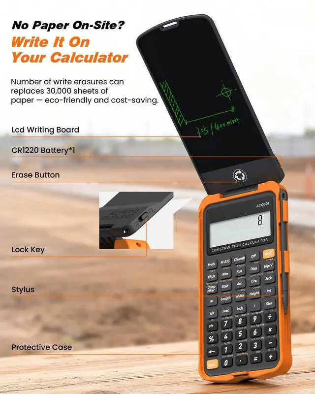 Alt view image 9 of 14 - Construction Calculator with Writing Tablet Industrial & Scientific Engineering Calculator for Contractor, Concrete Pocket Feet-inch-Fraction Calculators for Carpenter, Framer, Remodeler