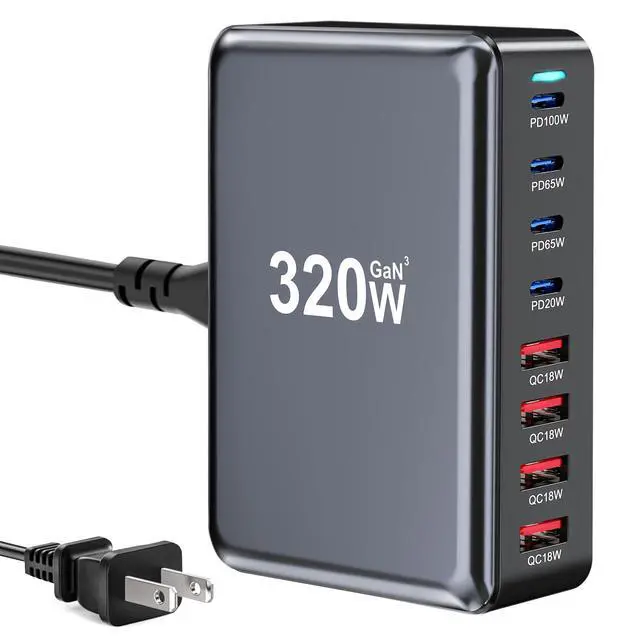Alt view image 11 of 14 - 320W USB C Fast Charger Block, Multi-port USB Charging Station, GaN Double 100W PD PPS Port Fast Charging Station for Multiple Devices,Laptop Wall Charger Compatible with MacBook, iPhone 17,iPad etc