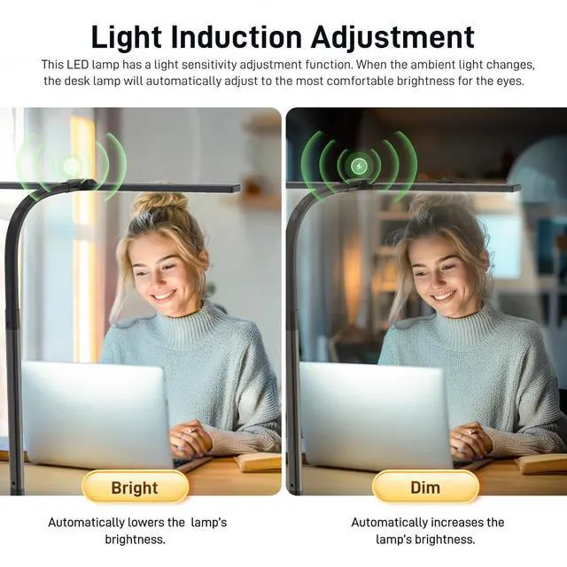 Alt view image 12 of 14 - LED Desk Lamp for Home Office, Eye-Caring Desk Light with Clamp, 24W Double Head Architect Task Lamp Stepless Dimming, Flexible Gooseneck Bright Table Lamp for Study Reading Workbench Drafting