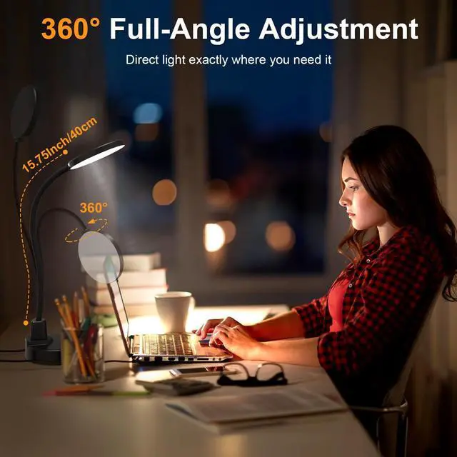 Alt view image 13 of 14 - 15W LED Desk Lamp with USB Charging Ports Dimmable Table Lamp with 3 Color Temps, 5 Brightness, 4 Timers, Flexible Gooseneck Light with Base, Eye-Caring Reading Light for Home Office, Bedroom, Study