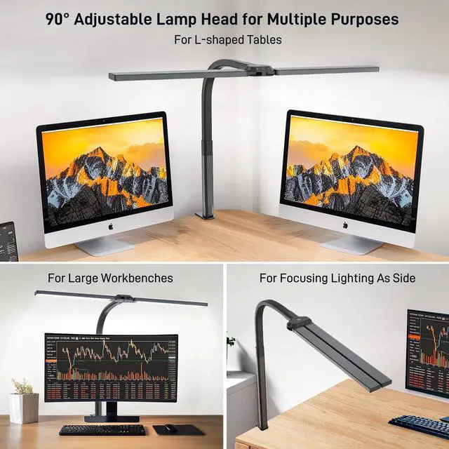 Alt view image 14 of 14 - LED Desk Lamp for Home Office, Eye-Caring Desk Light with Clamp, 24W Double Head Architect Task Lamp Stepless Dimming, Flexible Gooseneck Bright Table Lamp for Study Reading Workbench Drafting