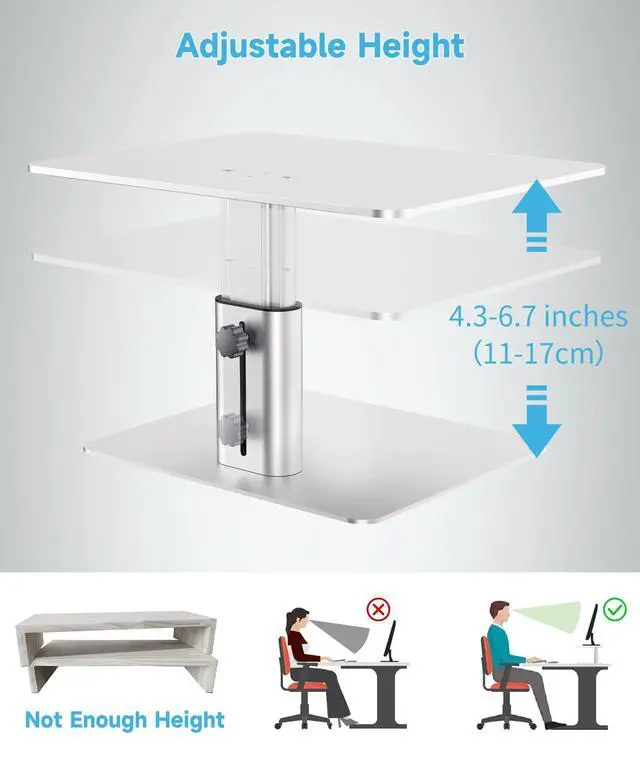 Alt view image 11 of 14 - Monitor Riser Stand, Adjustable Height Metal Desktop Stand Storage Organizer Compatible with TV, PC, Laptop, Computer, iMac, and All Screen Display-Silver
