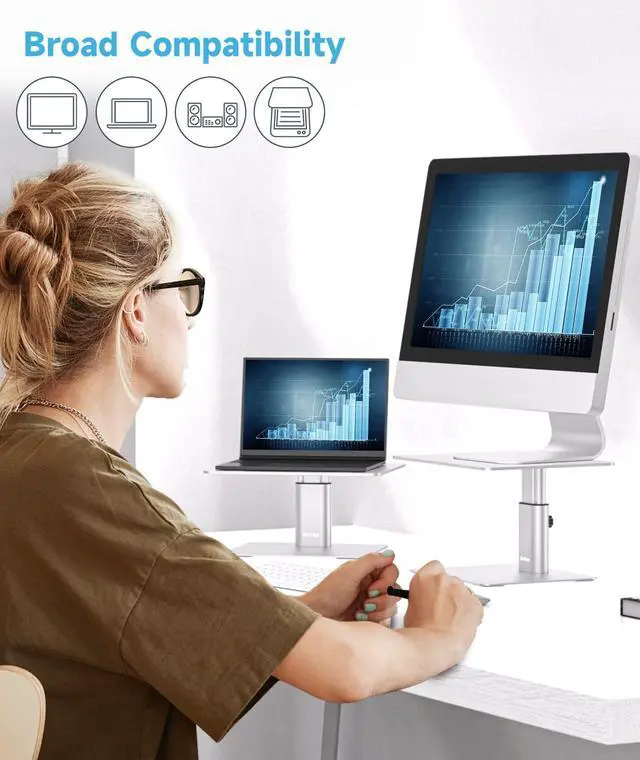 Alt view image 10 of 14 - Monitor Riser Stand, Adjustable Height Metal Desktop Stand Storage Organizer Compatible with TV, PC, Laptop, Computer, iMac, and All Screen Display-Silver