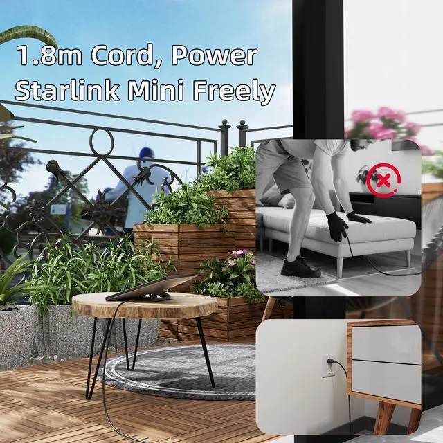 Alt view image 11 of 12 - Starlink Mini AC Power Supply, Starlink Mini Extension Power Cable, Output 60W, Wall Charger Plug, Smaller Plug Footprint, 5.9FT