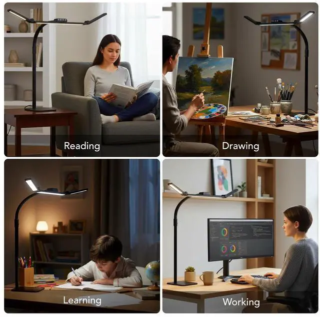 Alt view image 14 of 14 - LED Desk Lamp for Home Office with Base, 28.2" Adjustable Gooseneck Swing Arm Ultra Bright Desk Light, Dimmable Architect Table lamp for Desktop Computer Light, Reading, Study, Workbench