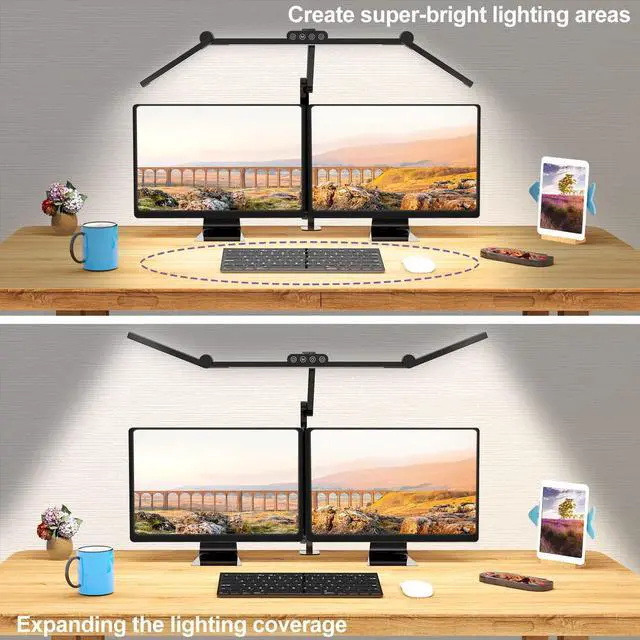 Alt view image 9 of 12 - Led Desk Lamp with Clamp, Architect Desk Lamp for Home Office with Atmosphere Lighting, 24W Ultra Bright Auto Dimming Computer Light Stepless Dimming and Tempering LED Table Light