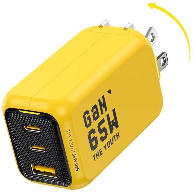Alt view image 8 of 14 - Youth 65W GaN+ USB C Charger Block, 3-Port PPS Type C Compact Foldable Laptop Fast Wall Charger for MacBook Pro/Air, iPad Pro, iPhone 17/16 Pro Max, Galaxy S24, Pixel, Steam Deck and More, Yellow