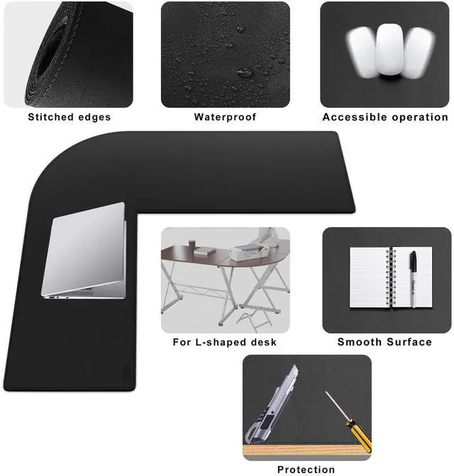 Alt view image 11 of 12 - L Shaped Corner Desk Pad, 43.3"x47.2" Leather Desk Mat, Waterproof Large Corner Mouse Pad for Office Home, L-Shaped Desk Cover Gaming Setup Computer Protection Supplies (Black)