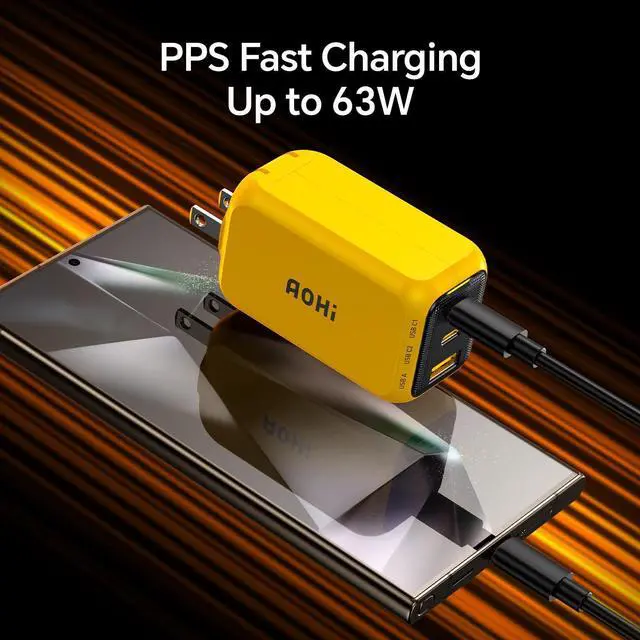 Alt view image 12 of 14 - Youth 65W GaN+ USB C Charger Block, 3-Port PPS Type C Compact Foldable Laptop Fast Wall Charger for MacBook Pro/Air, iPad Pro, iPhone 17/16 Pro Max, Galaxy S24, Pixel, Steam Deck and More, Yellow