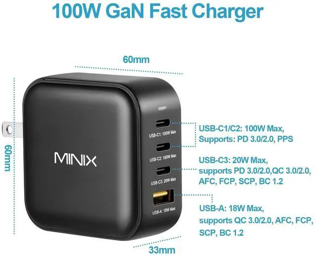 Alt view image 9 of 14 - P3 100W Turbo 4-Port GaN Wall Charger, 3 x USB C port Fast Charging Power Adapter(Max 100W/20W), 1 USB-A (Max 18W). Compatible with MacBook Pro Air, iPad Pro, iPhone 17/16 Pro Max,Galaxy S23