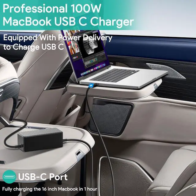Alt view image 11 of 14 - Laptop Car Charger USB C PD 100W 95W 90W 65W 45W DC Adapter for Lenovo Thinkpad/Yoga/IdeaPad,Dell Latitude/XPS,LG Gram,MacBook Pro/Air,HP Spectre/Elitebook,Surface,Acer,Asus,MSI,Chromebook Charger