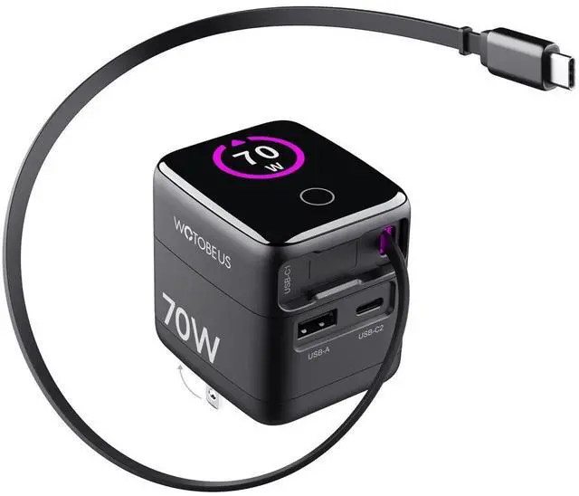 Alt view image 8 of 14 - 70W/65W GaN USB C PD Charger, Retractable USB C Charger with AI Digital Display - Travel Laptop Power Adapter, PPS 45W 25W Fast Charging for iPhone 17 16, iPad, MacBook, Galaxy S26, Pixel 10