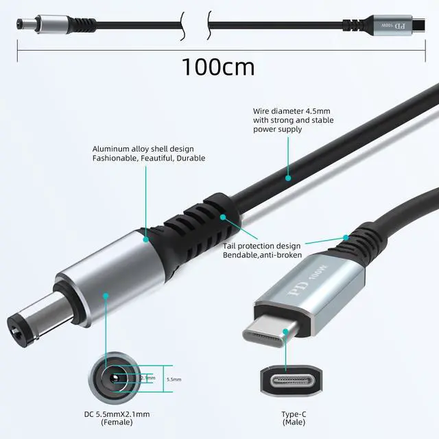 Alt view image 6 of 7 - for Starlink Mini USB C to DC Power Cable, Starlink Mini USB C Cable for 65W+ PD Power Bank, Max Power 100W, Small and Portable Starlink Mini Cable Kit