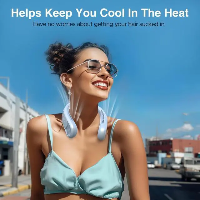 Alt view image 9 of 14 - Neck Fan, Hands Free Bladeless Neck Fans Portable Rechargeable, 6000 mAh Battery Operated Wearable Personal Fan, Cooling Neck Fan, 3 Speeds, USB Fan Gifts for Men, Women, Travel, Outdoor