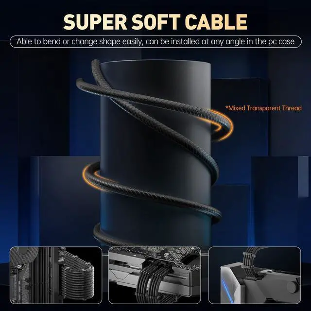 Alt view image 12 of 14 - 16AWG PSU Cable Extension Kit, Sleeved Custom Mod GPU PC Audio Video Power Supply Soft Braided Cables with Comb Kit, 24P/8P to 6+2P/ 8P to 4+4P 30CM