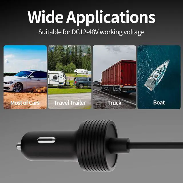 Alt view image 9 of 12 - Starlink Mini Cable, 12V Car Adapter 10FT/3M Power Cable for Mini Starlink with Cigarette Lighter Charger, Heavy Duty 16AWG Waterproof DC Power Cord