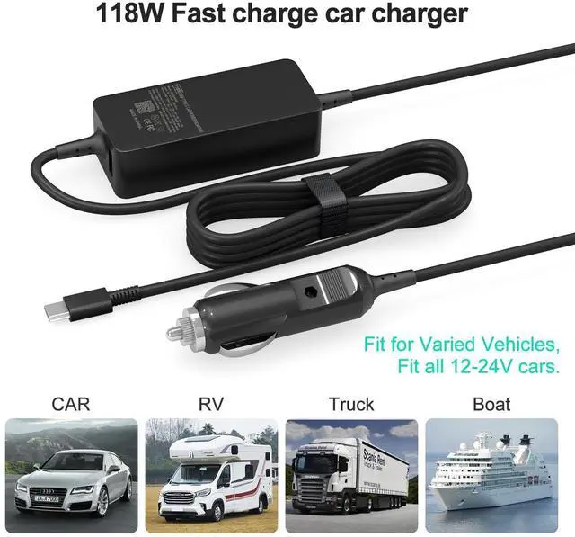 Alt view image 12 of 14 - 100W Laptop Car Charger USB C Car Charger for Dell Latitude/Precision/XPS, Compatible MacBook Pro/Air,HP Spectre/Elitebook,Samsung Galaxy,Asus,acer,Lenovo ThinkPad/Yoga/Idea Car Laptop Charger