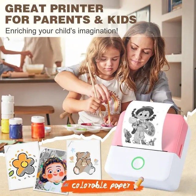 Alt view image 10 of 14 - Mini Printer, Sticker Printer with 10 Rolls Thermal Printing Paper, Inkless Pocket Printpod for Phone, Impresora Portátil for Notes, DIY, Compatible with iOS & Android (Pink)