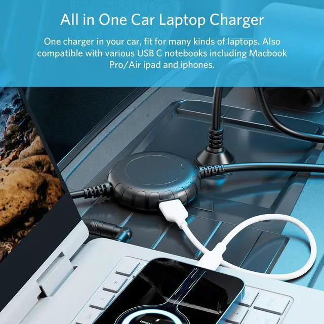 Alt view image 14 of 14 - 90W 65W Universal Laptop Car Charger with 16 Interchangeable Tips (Including USB C) for HP Dell Asus Lenovo Samsung MacBook Pro Air Google Chromebook Ultrabook Notebook
