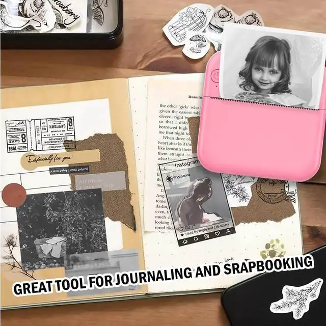 Alt view image 11 of 14 - Mini Thermal Pocket Printer, Wireless Mini Sticker Printer with 10 Rolls Thermal Paper for iOS&Android, Portable Mini Photo Printer for Notes Journal Memo Photo Study, Pink