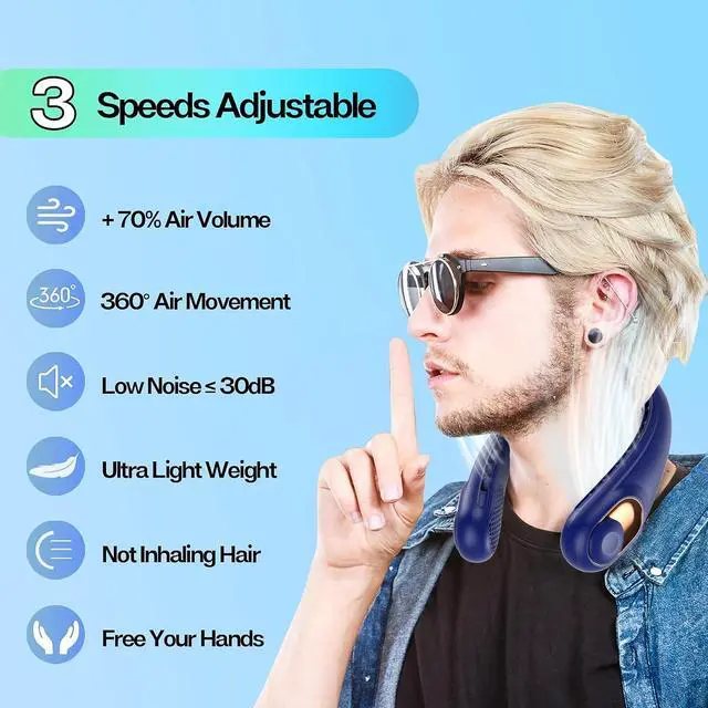 Alt view image 9 of 14 - Portable Neck Fan, Personal Bladeless Rechargeable, Upgraded 4000mAh Battery & 360° Surrounding Air Outlet, Increase Air Volume, Ultra Quiet, Long Use Time Wearable Fan for Home Travel