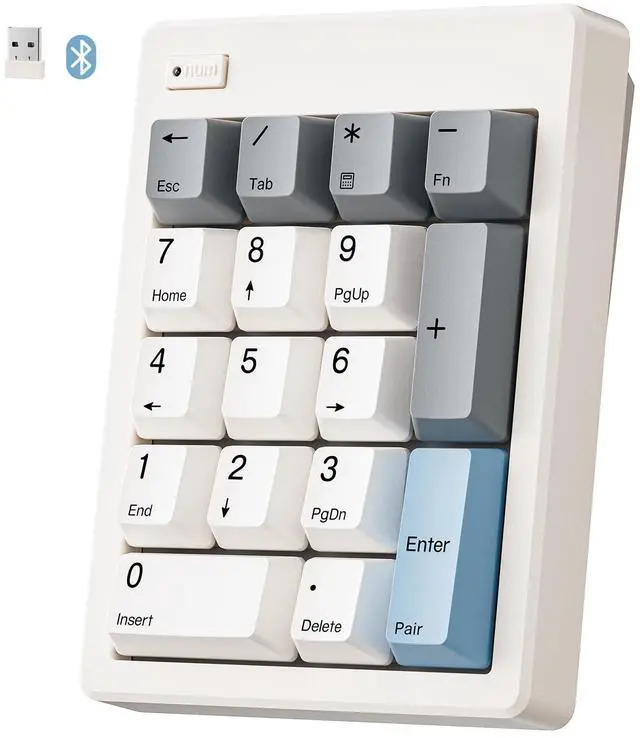 Alt view image 8 of 14 - FD17 Wireless Mechanical Number Pad, Bluetooth 5.0& 2.4G Dual Mode Numeric Keypad, 17 Keys Hot Swappable Numpad with PBT Keycaps for Laptop/PC/TKL Keyboards(Beige, Linear Switch)