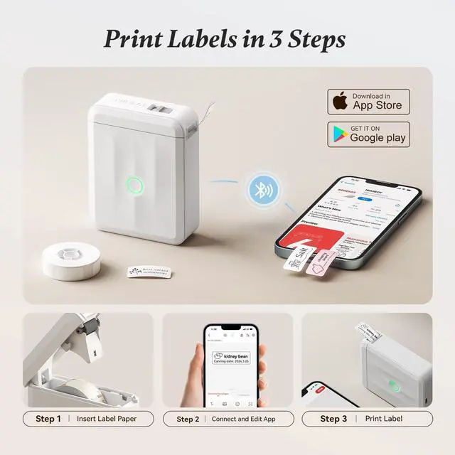 Alt view image 11 of 12 - Label Maker Machine Bluetooth Label Printer for School Home Office Organization, Wireless Mini Labeler D110 Upgraded Version, Label Machine with 3 Label Tapes, White