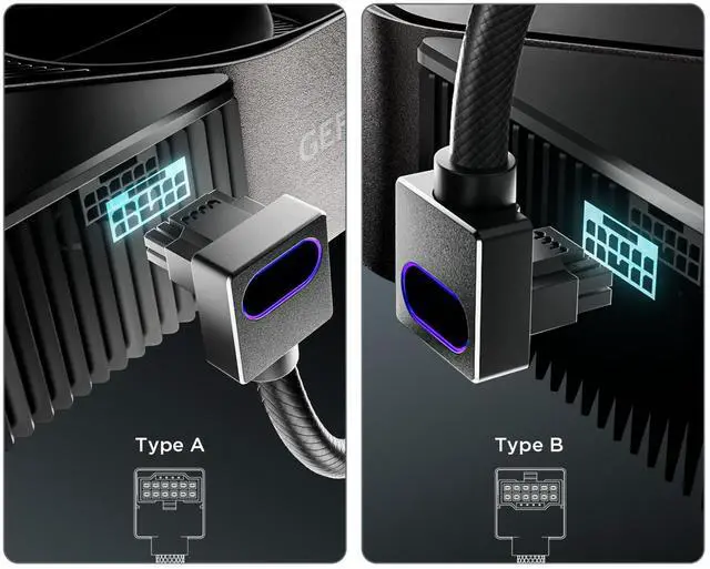 Alt view image 11 of 14 - Hydra-16PIN 12VHPWR Modular Cable, 90 Degree Adapter, 12+4-Pin (16-Pin) 12HVPWR to 12HVPWR, Male to Male for All RTX 40 and 50 Series 4080 4090 5080 (NOT 5090) PC GPU Power Cord (A Type, Black)