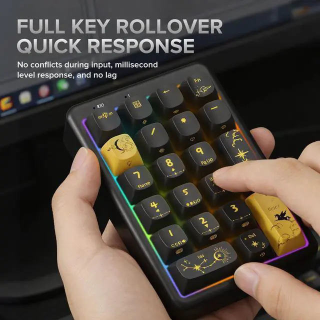 Alt view image 11 of 14 - NumberPad,21Keys HotSwappable Numpad,Bluetooth5.0/2.4G/Type-C Wireless Numeric Keypad,Rechargeable Number keypad,RGB Gasket Structure Mechanical Keyboard with PBT Keycap for PC Laptop Notebook (Black)