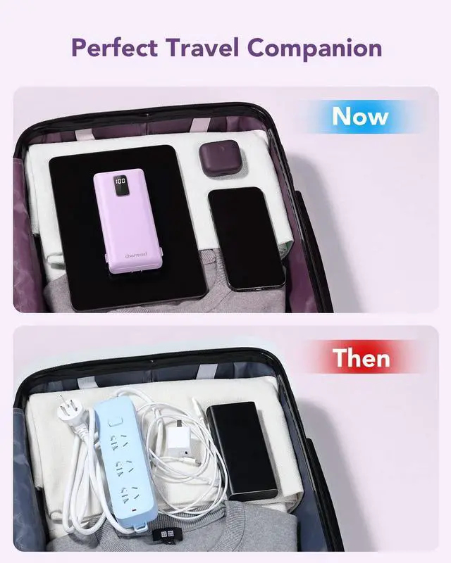 Alt view image 13 of 14 - Portable Charger with Built-in Cables & Wall Plug, 10000mAh Portable Power Bank, External Battery Pack Travel Essentials Compatible with iPhone 16/15/14/13, Samsung, iPad etc