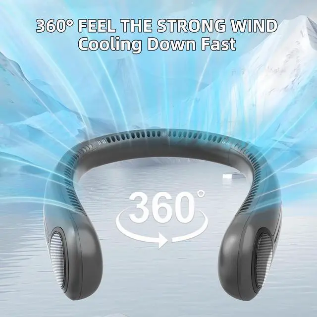 Alt view image 9 of 14 - Portable Neck Fan,Hands Free Personal Wearable Bladeless Fan,6000mAh USB Rechargeable,360° Cooling,LED Display,4-Speeds,Birthday Gifts for Men Women Dad Mom,Fathers Day,Mothers Day Gifts (Dark grey)