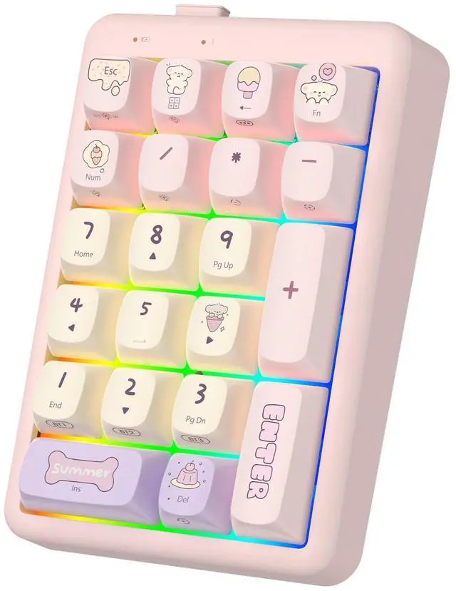 Alt view image 14 of 14 - Wireless Number Pad, BT 5.0 Mechanical Number Keypad for Laptop, 21-Key Hot Swappable RGB Numeric Keypad, USB/2.4G Wireless Number Pad Keyboard, Rechargeable Cute Pink Creamy Keyboard Number Pad
