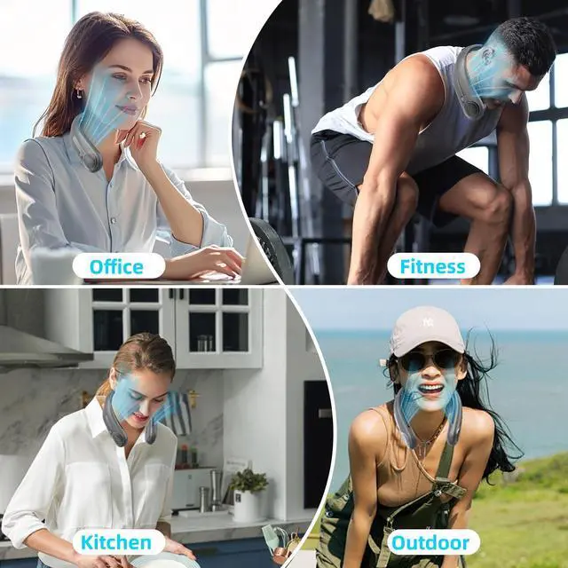 Alt view image 11 of 14 - Portable Neck Fan,Hands Free Personal Wearable Bladeless Fan,6000mAh USB Rechargeable,360° Cooling,LED Display,4-Speeds,Birthday Gifts for Men Women Dad Mom,Fathers Day,Mothers Day Gifts (Dark grey)