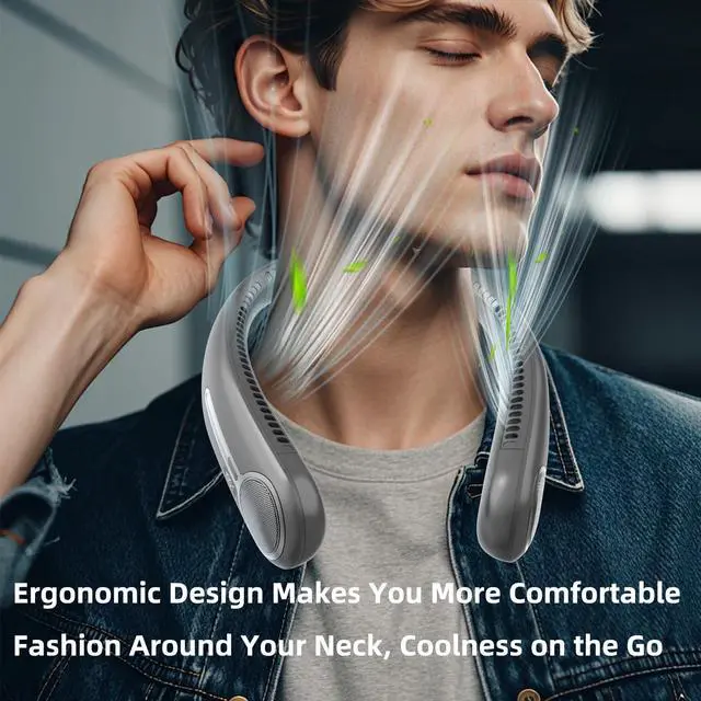 Alt view image 13 of 14 - Portable Neck Fan,Hands Free Personal Wearable Bladeless Fan,6000mAh USB Rechargeable,360° Cooling,LED Display,4-Speeds,Birthday Gifts for Men Women Dad Mom,Fathers Day,Mothers Day Gifts (Dark grey)