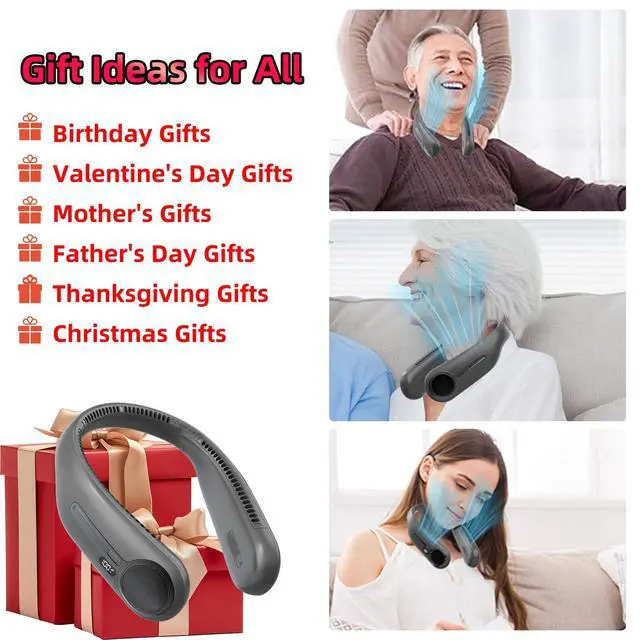 Alt view image 12 of 14 - Portable Neck Fan,Hands Free Personal Wearable Bladeless Fan,6000mAh USB Rechargeable,360° Cooling,LED Display,4-Speeds,Birthday Gifts for Men Women Dad Mom,Fathers Day,Mothers Day Gifts (Dark grey)