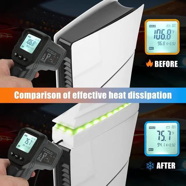 Alt view image 11 of 14 - Console Cooling Fan for PS5 Slim with Dust Cover Colorful LED Light for PS5 Slim Console Disc Edition & Digital Edition Silent Absorb Fan Cooler with 2 USB Port Playstation 5 Slim Cooling System