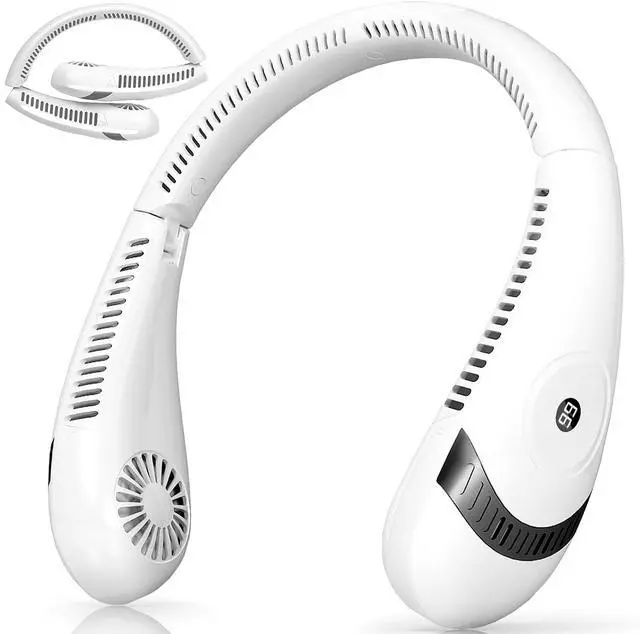 Alt view image 8 of 14 - Neck Cooling Fan Foldable Bladeless 5000mAh Portable Neck Air Conditioner with LED Display, Quiet 3Speed USBC Rechargeable HandsFree Fan Around Neck White
