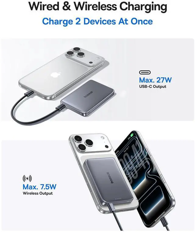 Alt view image 11 of 14 - Power Bank, 0.5" Ultra Slim 10000mAh MagSafe Portable Charger, 27W Fast Charging Magnetic Battery Pack, Upgraded Polished Alloy Wireless Charger for iPhone 17 Pro Max/Air/16/15/14/13/12