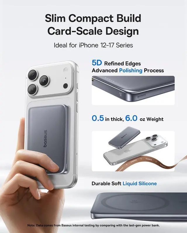 Alt view image 9 of 14 - Power Bank, 0.5" Ultra Slim 10000mAh MagSafe Portable Charger, 27W Fast Charging Magnetic Battery Pack, Upgraded Polished Alloy Wireless Charger for iPhone 17 Pro Max/Air/16/15/14/13/12