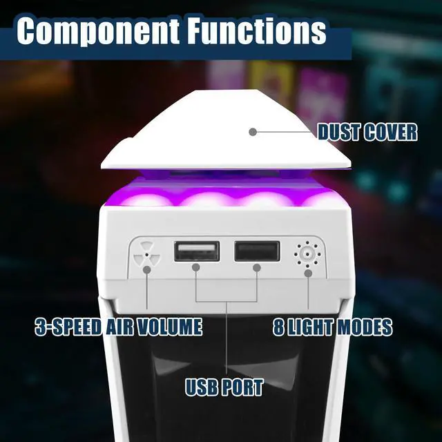 Alt view image 13 of 14 - Console Cooling Fan for PS5 Slim with Dust Cover Colorful LED Light for PS5 Slim Console Disc Edition & Digital Edition Silent Absorb Fan Cooler with 2 USB Port Playstation 5 Slim Cooling System