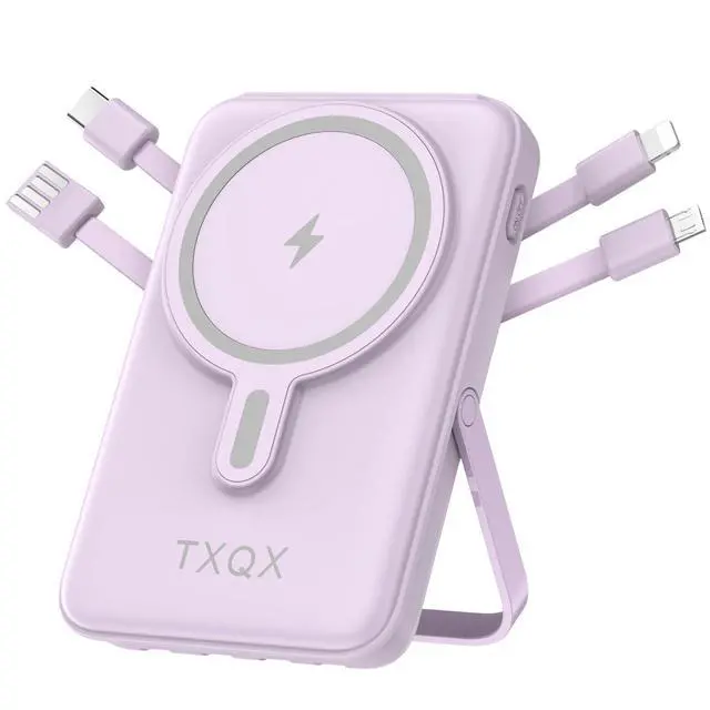 Alt view image 8 of 14 - Wireless Portable Charger 10000mAh,Magnetic Power Bank with Built-in Cables LED Display,22.5W PD Fast Charging for Magsafe Battery Pack Compatible with iPhone16/15/14/13/12/Pro/Pro Max(Purple)