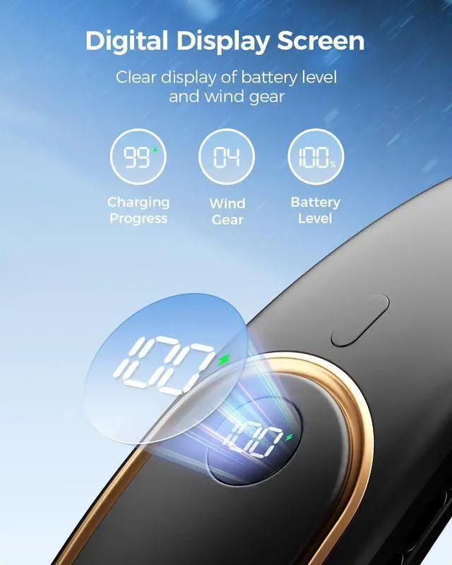 Alt view image 12 of 14 - Portable Neck Fan - 5000mAh Rechargeable Hands-Free Wearable Fan | 4 Speeds, Bladeless & LED Display | Personal Cooling Fan for Travel, Outdoors, Camping - Black