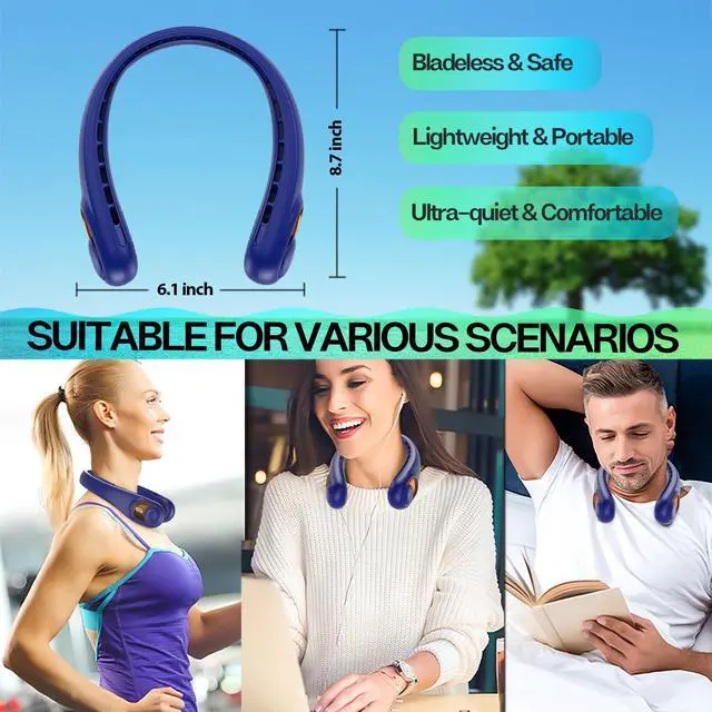 Alt view image 13 of 14 - Portable Neck Fan, Personal Bladeless Rechargeable, Upgraded 4000mAh Battery & 360° Surrounding Air Outlet, Increase Air Volume, Ultra Quiet, Long Use Time Wearable Fan for Home Travel