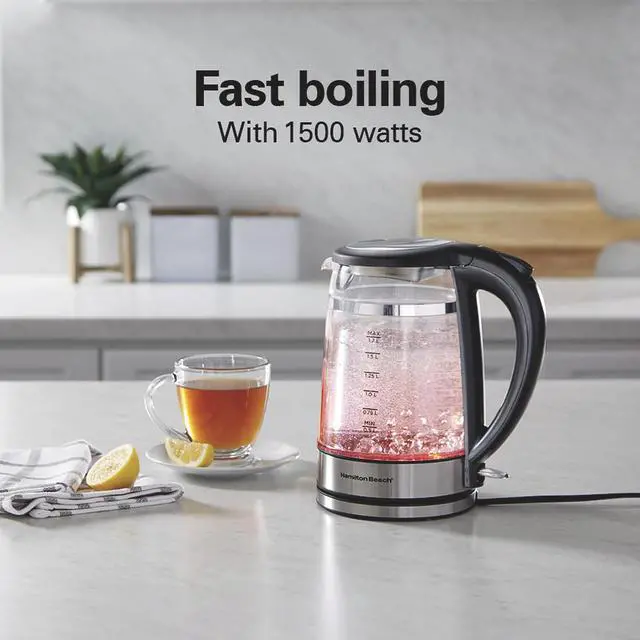 Alt view image 13 of 14 - Double Wall 1.7L Electric Kettle, Water Boiler & Heater, Built-In Mesh Filter, Auto-Shutoff & Boil-Dry Protection, Cordless Serving, Variable LED Indicator, Glass (40850)
