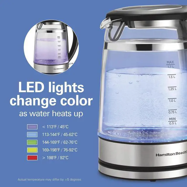 Alt view image 10 of 14 - Double Wall 1.7L Electric Kettle, Water Boiler & Heater, Built-In Mesh Filter, Auto-Shutoff & Boil-Dry Protection, Cordless Serving, Variable LED Indicator, Glass (40850)