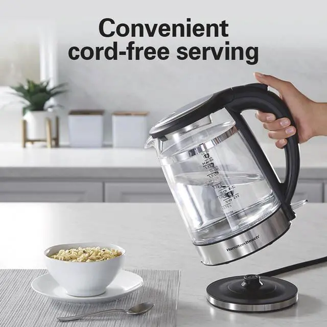 Alt view image 14 of 14 - Double Wall 1.7L Electric Kettle, Water Boiler & Heater, Built-In Mesh Filter, Auto-Shutoff & Boil-Dry Protection, Cordless Serving, Variable LED Indicator, Glass (40850)