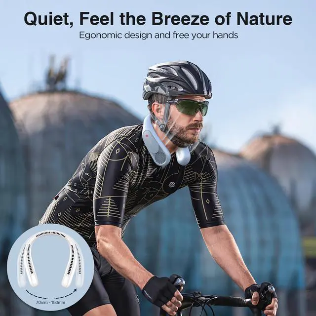 Alt view image 14 of 14 - Neck Fan, Hands Free Bladeless Neck Fans Portable Rechargeable, 6000 mAh Battery Operated Wearable Personal Fan, Cooling Neck Fan, 3 Speeds, USB Fan Gifts for Men, Women, Travel, Outdoor